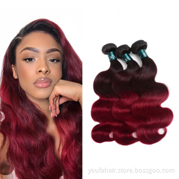 Free Sample Brazilian Virgin Human Hair Wine Red Ombre Color 1b/burgundy Body Wave Hair Bundles 12A Unprocessed Hair Extension